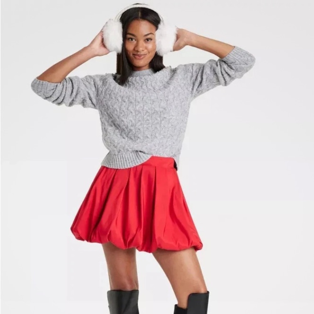 A New Day Red Bubble Mini Skirt Pleated Casual